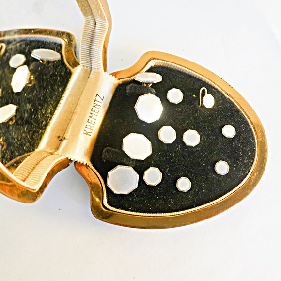 ART DECO Mother of Pearl 10 Piece Platinum Clad 14k Gold Overl CUFFLINKS STUDS - Picture 2 of 2
